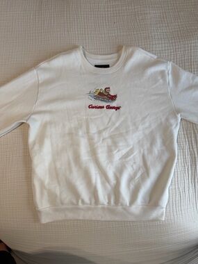 Medium Hollister White Crewneck with Curious George Embroidery